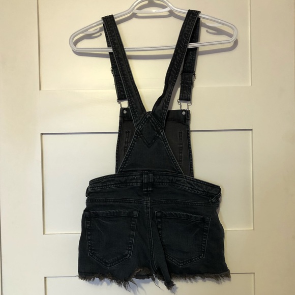 Dark gray short denim overalls - Picture 2 of 5